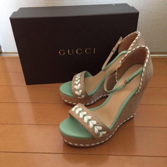 Gucci Shoes - NIB Gucci Mint Green Espadrille Wedge Sandals with Braided Detail - Size 38.5